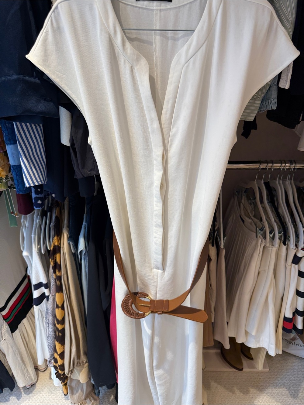 ZARA White Cap-Sleeve Jumpsuit with Belt